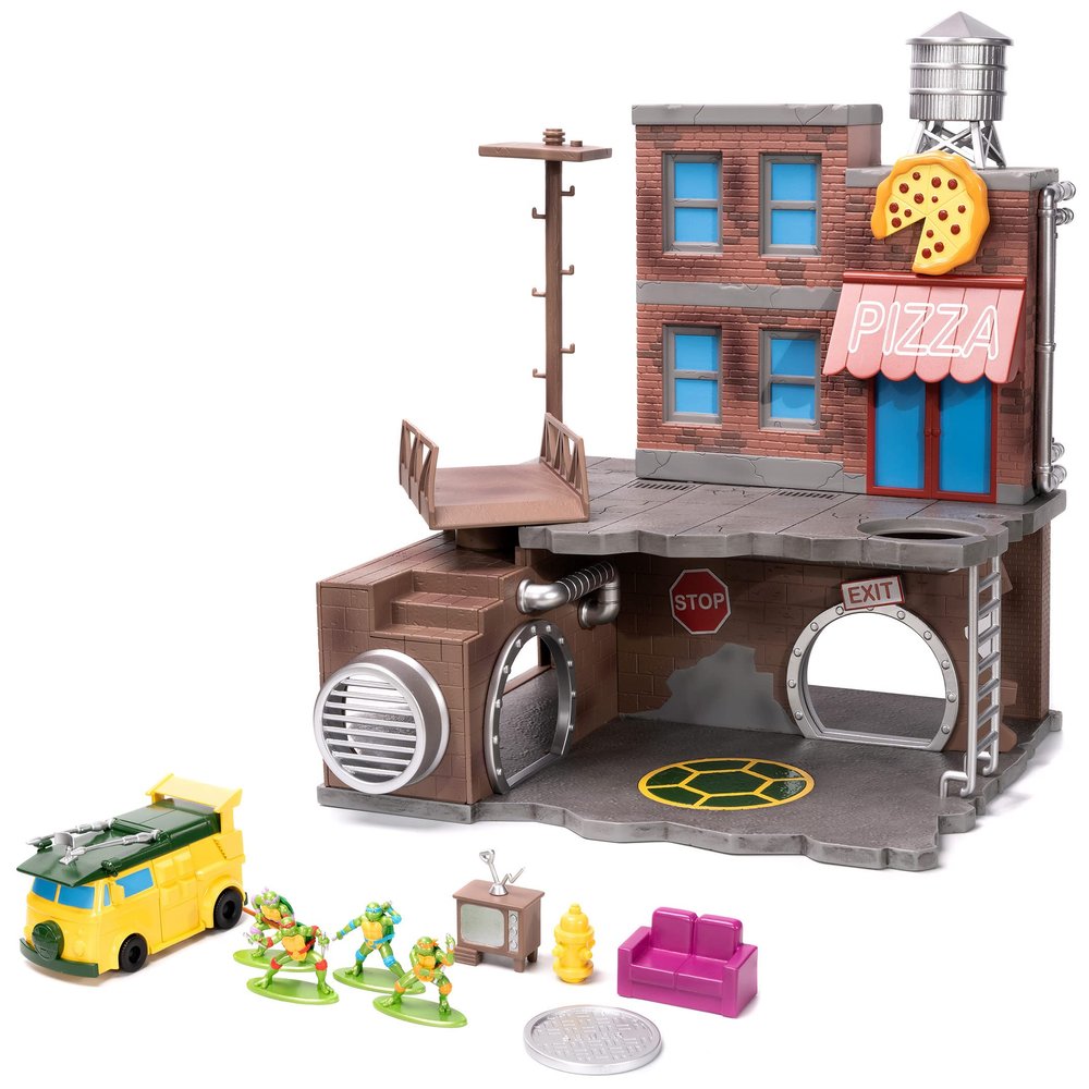 Ninja Turtle Turtle Lair Diorama Set with Figures and Party Wagon Nano Scene Series Model by Jada 34679