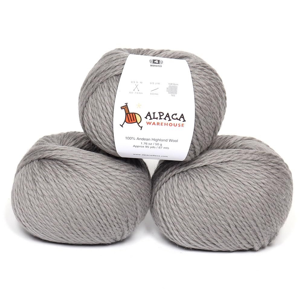 100% Highland Wool Yarn - Sourced Directly from Peru - Heavenly Soft and Perfect for Knitting and Crocheting (Worsted, Ash Gray)