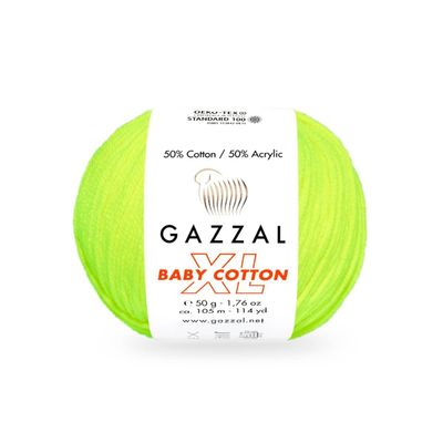 2 Pack (Skein) Gazzal Baby Cotton XL, 50% Soft Cotton 50% Acrylic, Each Ball 1.76 Oz (50g) / 114 Yards (105m), DK- Worsted, Knitting Yarn, Amigurumi Yarn, Baby Yarn, 3462