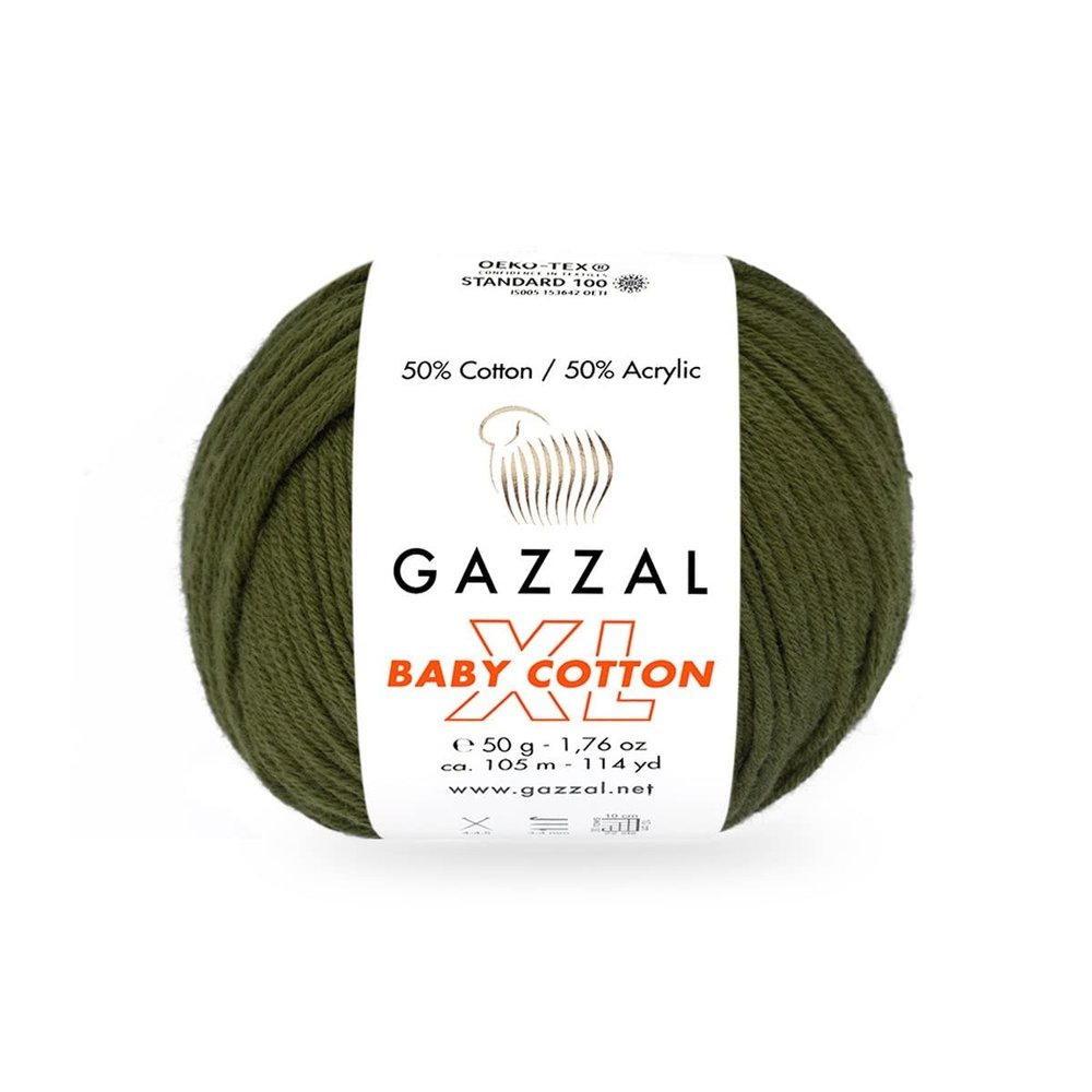 3 Pack (Skein) Gazzal Baby Cotton XL, 50% Soft Cotton 50% Acrylic, Each Ball 1.76 Oz (50g) / 114 Yards (105m), DK- Worsted, Knitting Yarn, Amigurumi Yarn, Baby Yarn, 3463