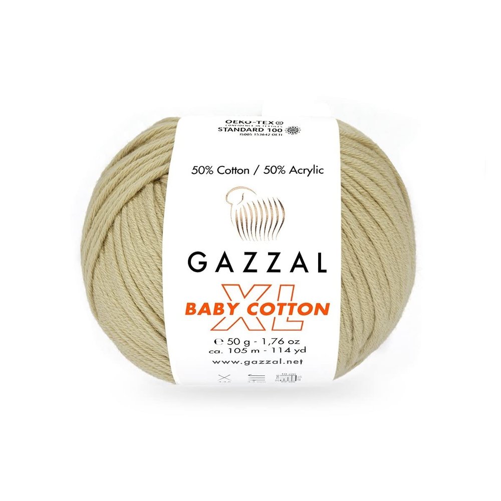 2 Pack (Skein) Gazzal Baby Cotton XL, 50% Soft Cotton 50% Acrylic, Each Ball 1.76 Oz (50g) / 114 Yards (105m), DK- Worsted, Knitting Yarn, Amigurumi Yarn, Baby Yarn, 3464