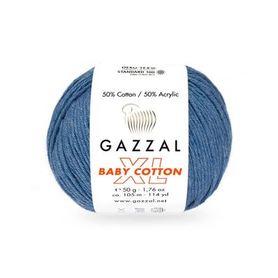 3 Pack (Skein) Gazzal Baby Cotton XL, 50% Soft Cotton 50% Acrylic, Each Ball 1.76 Oz (50g) / 114 Yards (105m), DK- Worsted, Knitting Yarn, Amigurumi Yarn, Baby Yarn, 3431