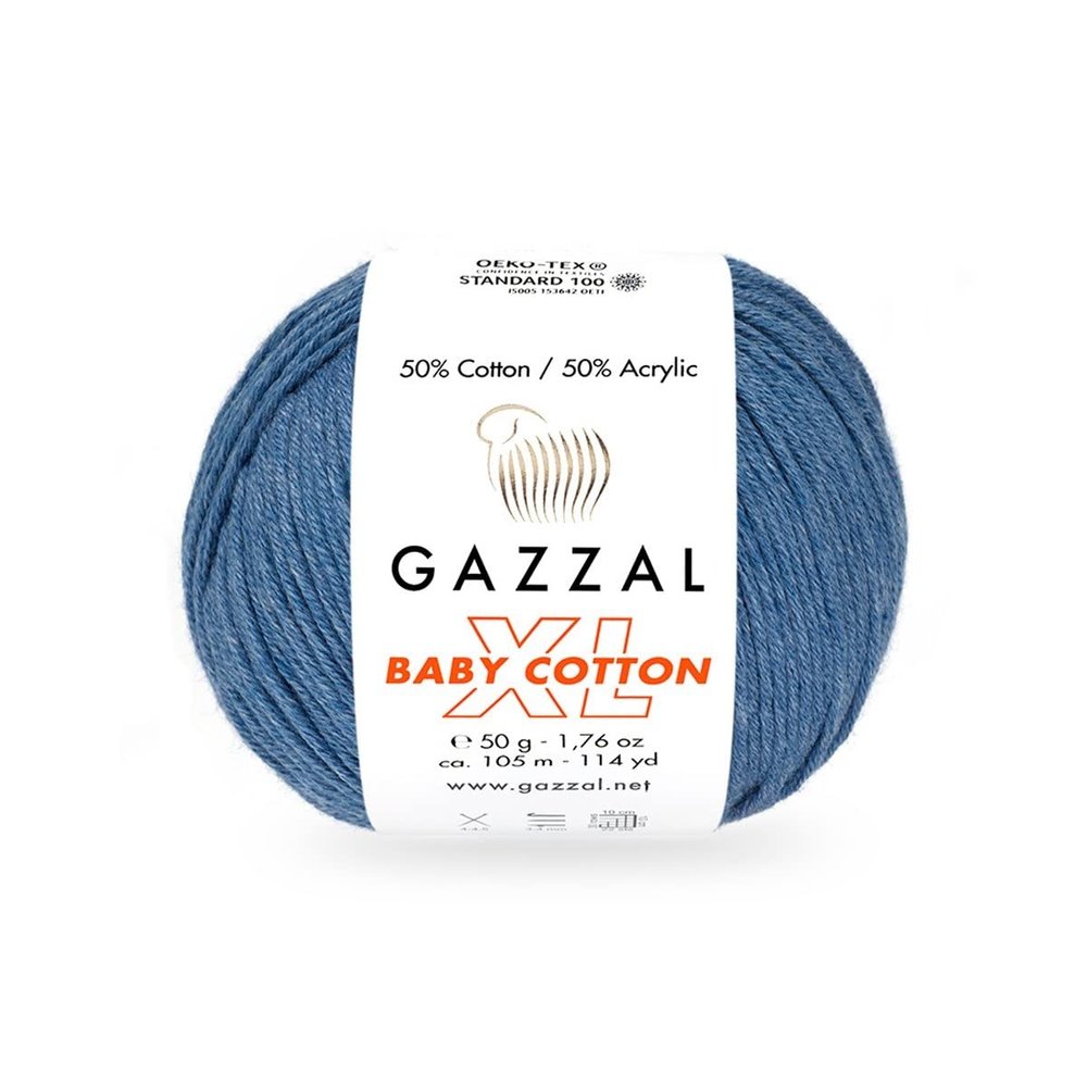 3 Pack (Skein) Gazzal Baby Cotton XL, 50% Soft Cotton 50% Acrylic, Each Ball 1.76 Oz (50g) / 114 Yards (105m), DK- Worsted, Knitting Yarn, Amigurumi Yarn, Baby Yarn, 3431