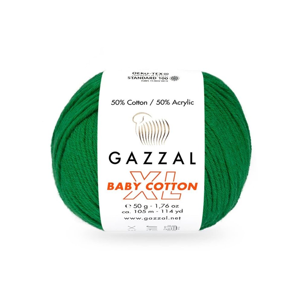 3 Pack (Skein) Gazzal Baby Cotton XL, 50% Soft Cotton 50% Acrylic, Each Ball 1.76 Oz (50g) / 114 Yards (105m), DK- Worsted, Knitting Yarn, Amigurumi Yarn, Baby Yarn, 3456