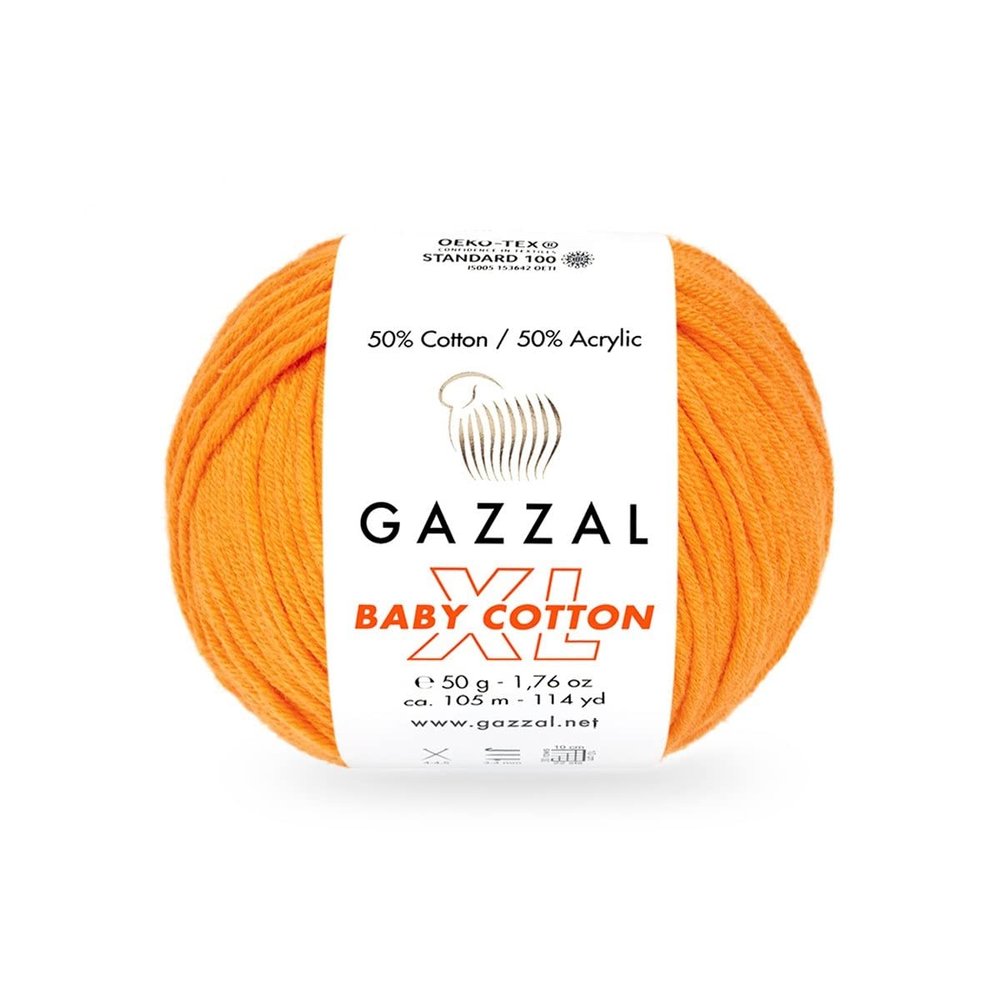 4 Pack (Skein) Gazzal Baby Cotton XL, 50% Soft Cotton 50% Acrylic, Each Ball 1.76 Oz (50g) / 114 Yards (105m), DK- Worsted, Knitting Yarn, Amigurumi Yarn, Baby Yarn, 3416