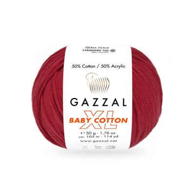 3 Pack (Skein) Gazzal Baby Cotton XL, 50% Soft Cotton 50% Acrylic, Each Ball 1.76 Oz (50g) / 114 Yards (105m), DK- Worsted, Knitting Yarn, Amigurumi Yarn, Baby Yarn, 3439