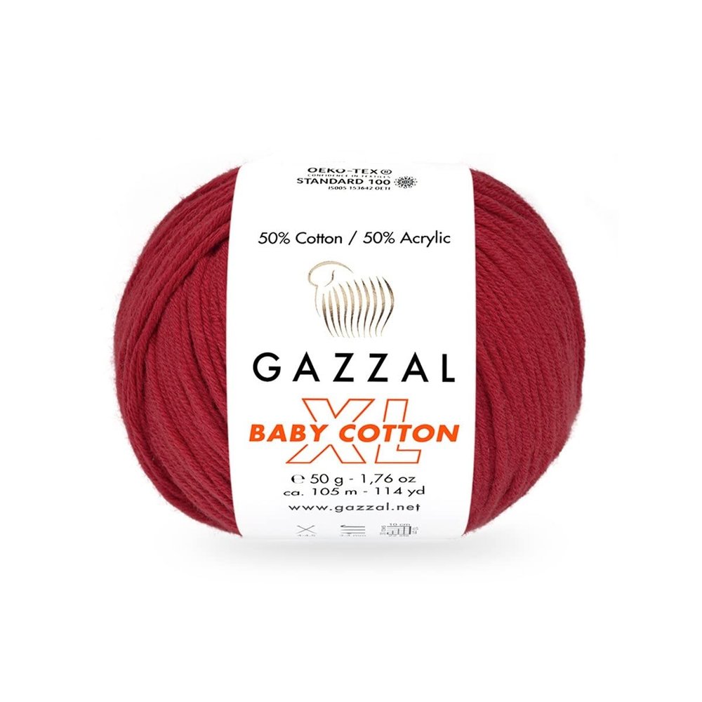 3 Pack (Skein) Gazzal Baby Cotton XL, 50% Soft Cotton 50% Acrylic, Each Ball 1.76 Oz (50g) / 114 Yards (105m), DK- Worsted, Knitting Yarn, Amigurumi Yarn, Baby Yarn, 3439