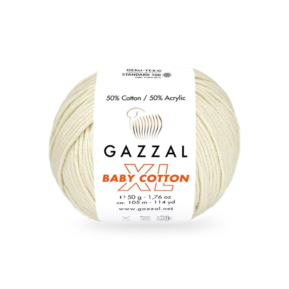 3 Pack (Skein) Gazzal Baby Cotton XL, 50% Soft Cotton 50% Acrylic, Each Ball 1.76 Oz (50g) / 114 Yards (105m), DK- Worsted, Knitting Yarn, Amigurumi Yarn, Baby Yarn, 3437