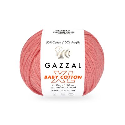 3 Pack (Skein) Gazzal Baby Cotton XL, 50% Soft Cotton 50% Acrylic, Each Ball 1.76 Oz (50g) / 114 Yards (105m), DK- Worsted, Knitting Yarn, Amigurumi Yarn, Baby Yarn, 3435