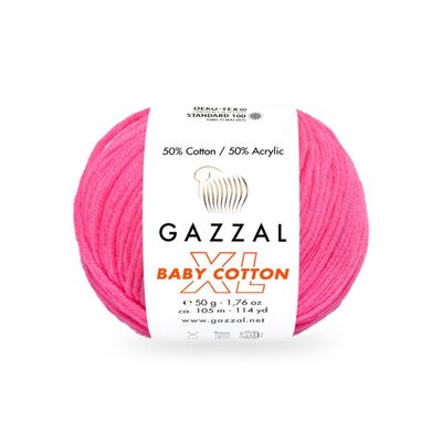 3 Pack (Skein) Gazzal Baby Cotton XL, 50% Soft Cotton 50% Acrylic, Each Ball 1.76 Oz (50g) / 114 Yards (105m), DK- Worsted, Knitting Yarn, Amigurumi Yarn, Baby Yarn, 3461