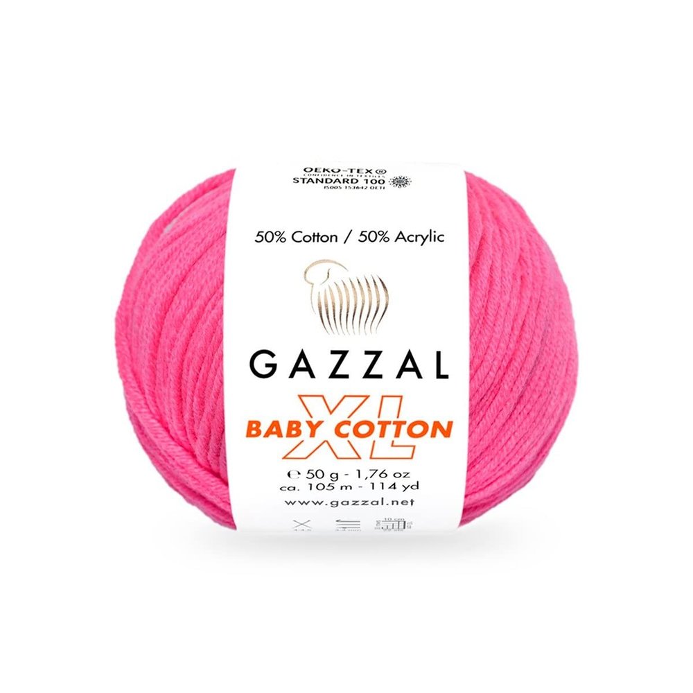 3 Pack (Skein) Gazzal Baby Cotton XL, 50% Soft Cotton 50% Acrylic, Each Ball 1.76 Oz (50g) / 114 Yards (105m), DK- Worsted, Knitting Yarn, Amigurumi Yarn, Baby Yarn, 3461