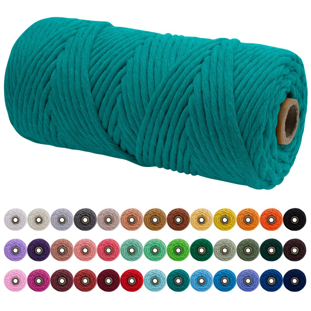 JeogYong Single Strand Macrame Cord 4mm x 109 Yards (328 Feet) Soft Cotton Rope Macrame Yarn 4 mm Macrame Cord, Macrame Supplies for Crafts Wall Hangings Plant Hangers Decorations (Lake Green)