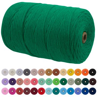 JeogYong Single Strand Macrame Cord 3mm x 218 Yards (656 Feet) Soft Cotton Rope Macrame Yarn 3 mm Macrame Cord, Macrame Supplies for Crafts Wall Hangings Plant Hangers Decorations (Green)