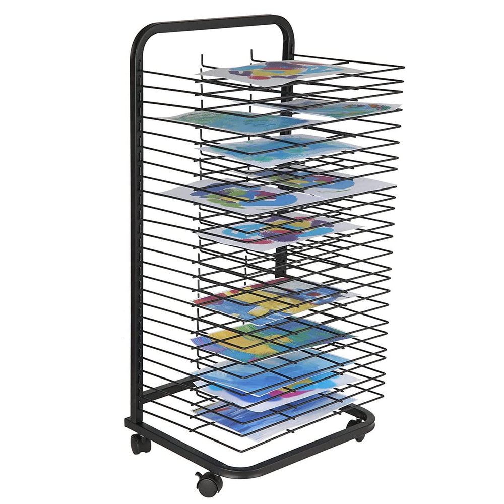 CMMC Mobile Art Drying Rack for Home or Classroom Use, Keep Artwork Protected While Drying, Space Saving Rack, Sturdy Paint Drying Rack with Lockable Wheels (Size : 25-Layer)