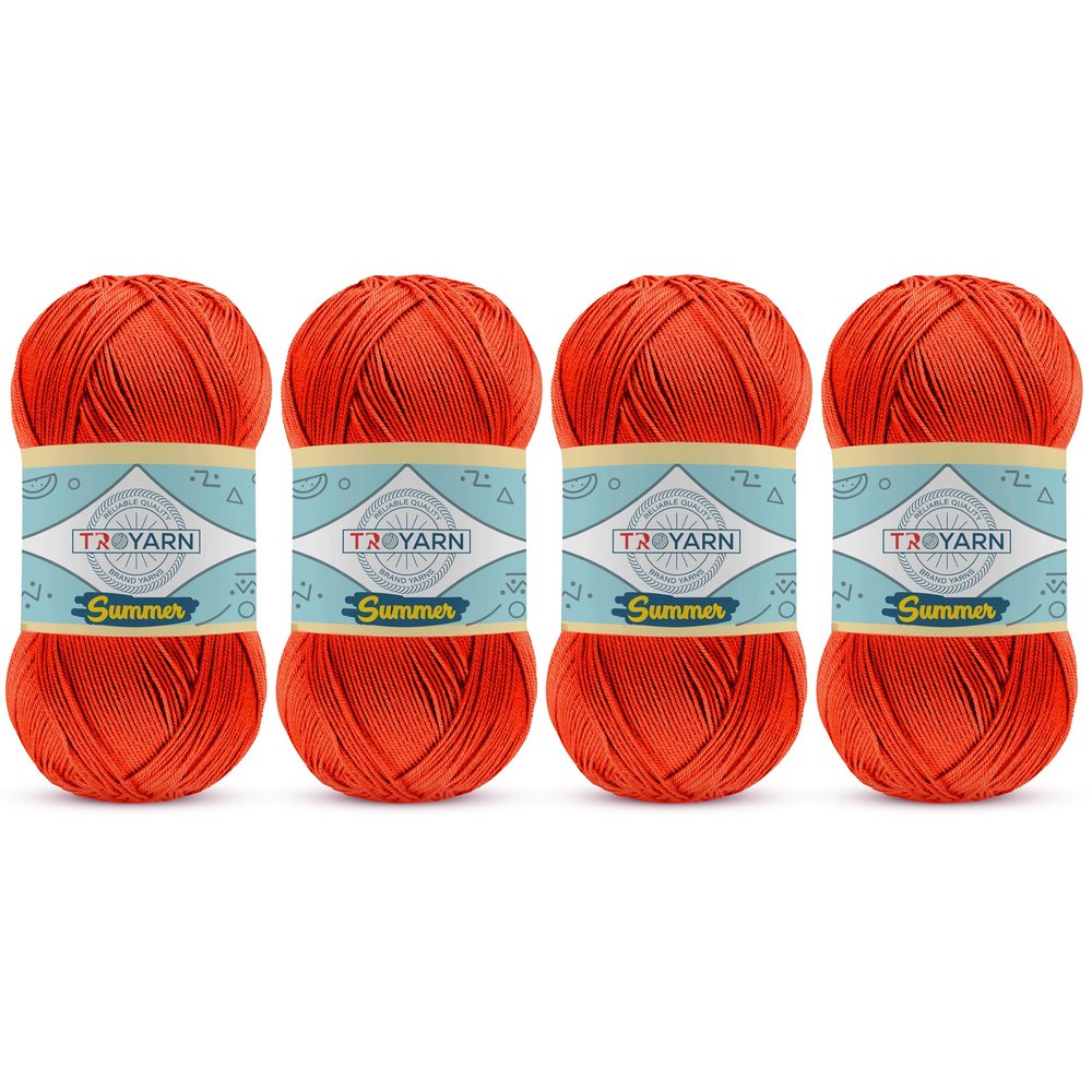 TROYARN Summer (4- Skeins Pack) Silk Effect Hand Knitting Yarn Crochet Art Lace Craft 100% Microfiber Acrylic 4x100 gr (4x383 yds) (105037 - Orange)