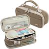 JOINPRO Large Capacity Pencil Case, 4 Compartment Pen Pouch Organizer with Double Zipper, Storage Bag for School, Office, Teen Girl Boy Men Women (Brown) view 1