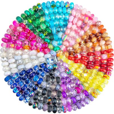 220 Pcs European Large Hole Spacer Beads, Zyehxed Assortment European Craft Beads Mixed Rhinestone Lampwork Bead Fairy Garden Bead for DIY Charms Bracelet Necklace Earring Jewelry Making Supplie