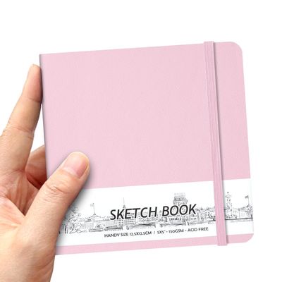qianshan 5" x 5" Hardcover Sketch Book,Small Mixed Media Sketch Pad,58 Sheets 150GSM Acid-Free Artist Drawing Paper,Travel Journal Blank Notebook for Adults Painting,Illustration,Art Supplies.Pink