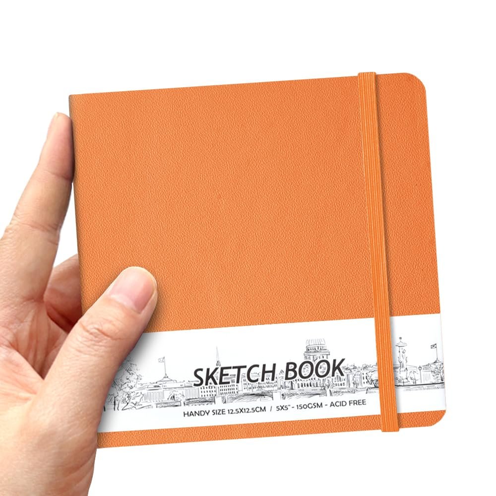 5" x 5" Hardcover Sketch Book,Small Mixed Media Sketch Pad,58 Sheets 150GSM Acid-Free Artist Drawing Paper,Travel Journal Blank Notebook for Adults Painting,Illustration,Art Supplies.Burnt Orange
