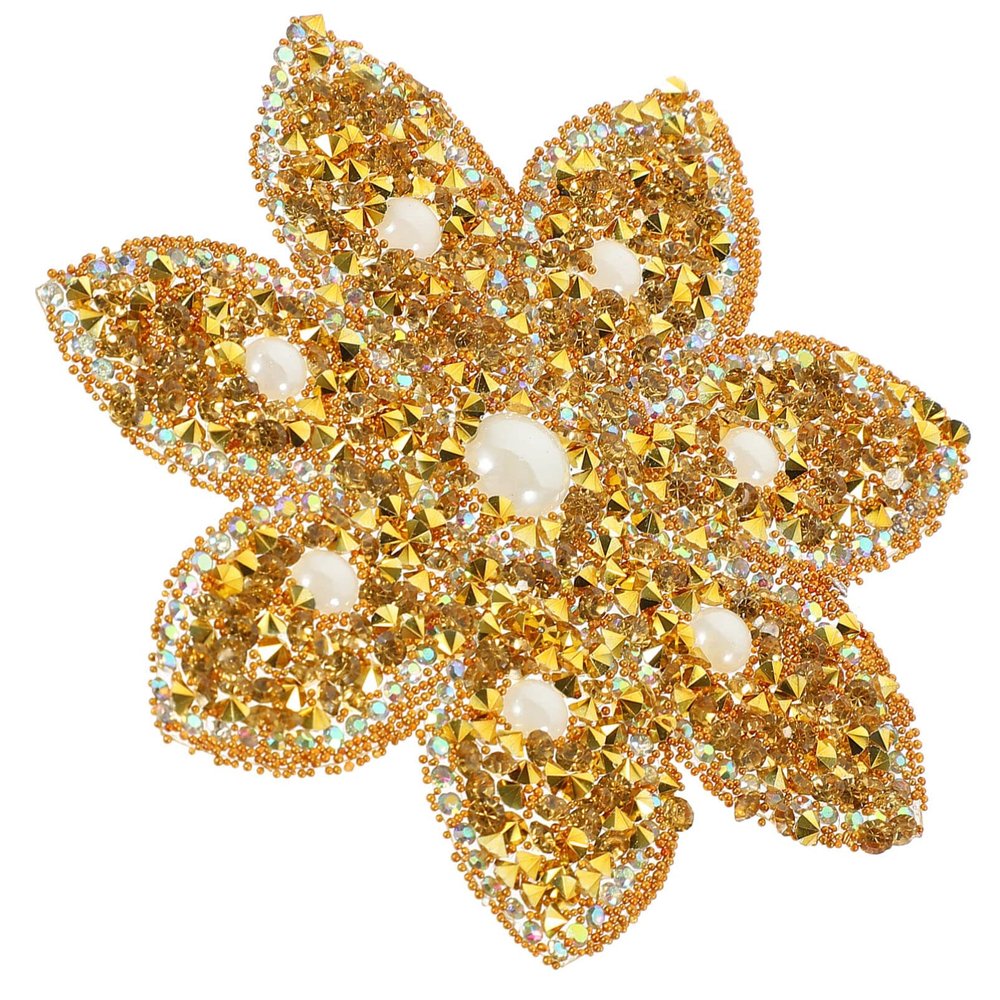 EXCEART Rhinestone Flower Shaped Patch Iron Applique for Wedding Dress Embellishment and Lightweight for Clothes Bags Backpacks and More