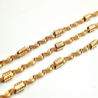 18K Pinky Gold Filled EP Chain Twisted Herringbone Chain, Tube Chain Width 2.5mm Thick 2.5mm Findings Sold by Foot PGF25