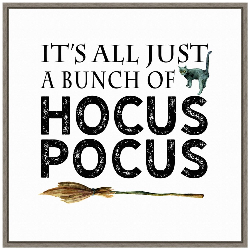 Amanti Art Framed Canvas Wall Art 30x30 Just a Bunch of Hocus Pocus Broom Portfolio, Framed Wall Art Canvas, Holidays Artwork, Country Rustic Decor, Large Poster Painting for Living