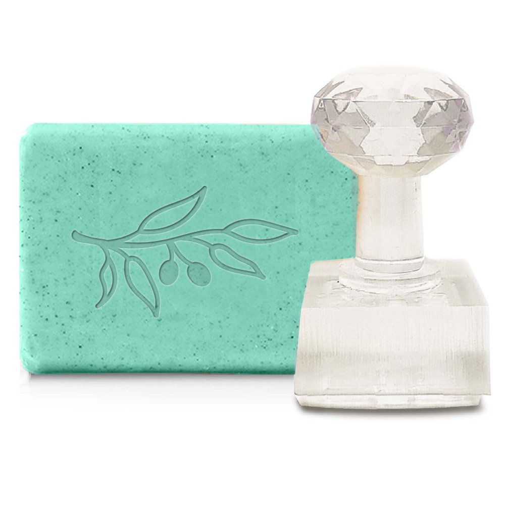 CRASPIRE Acrylic Soap Stamp Olive Leaf Handmade Clear Soap Chapter Branch Imprint Embossing with Handle 1.57" Embossing for DIY Arts Crafts Making Wedding Clay Cookie Pottery Biscuits Projects