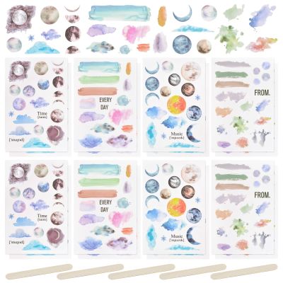 WANDIC 16 Sheets Rub On Transfer Stickers, Moon Sky Theme Decals Aesthetic Decor Transfer Stickers for Scrapbook Journal Planner Album