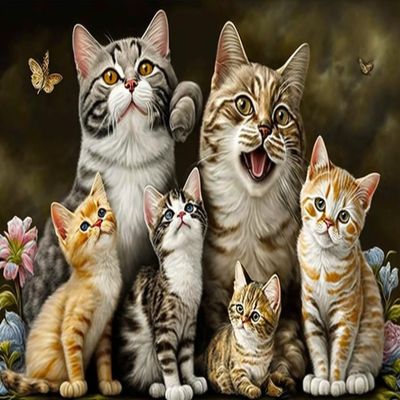 Cat Family Diamond Painting Kits - Warm Atmosphere for Beginners, Full Round Fine Rhinestone Gemstone Cross Stitch Kit, for Room Decor & Home Decor Gifts (12 X 16 Inch)