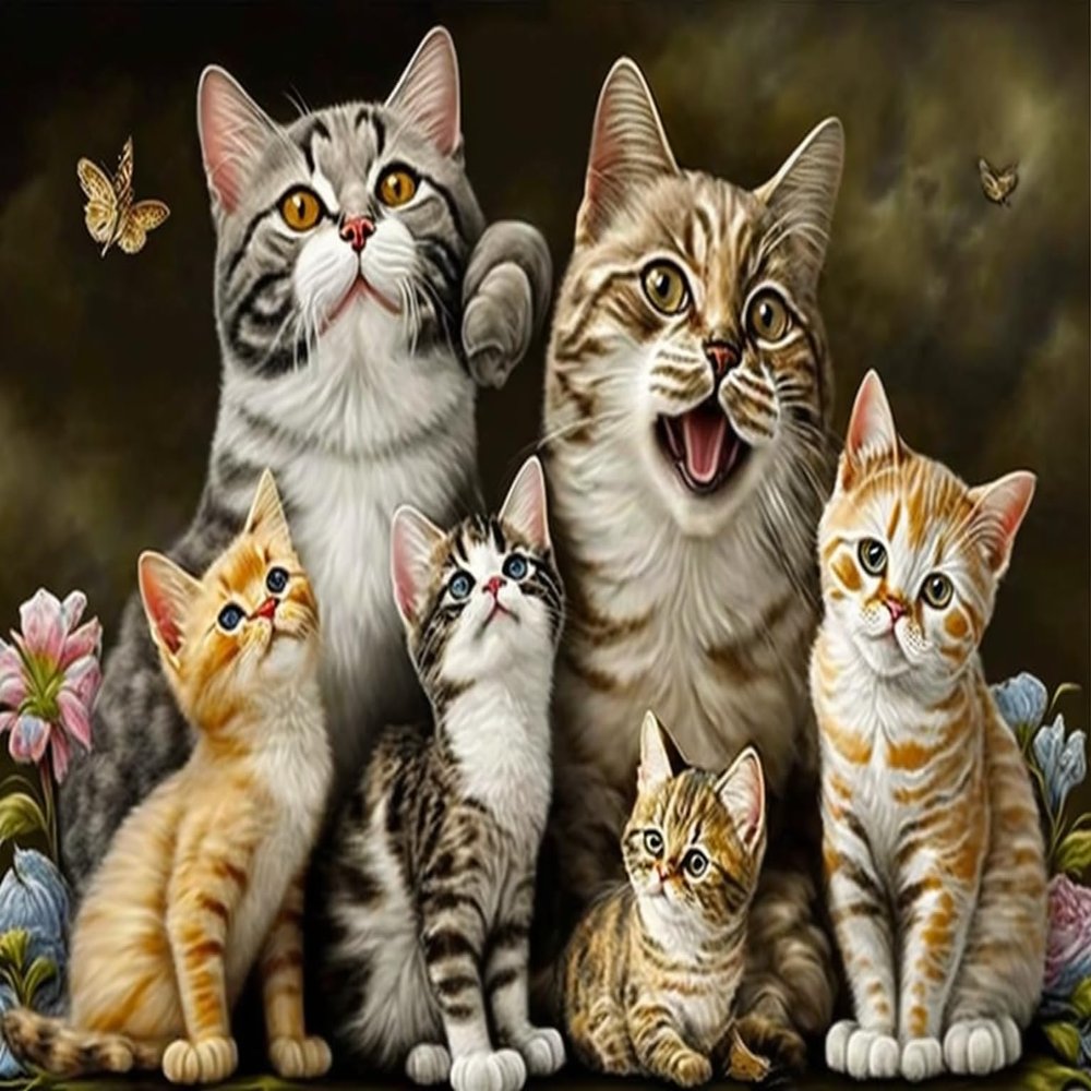 Cat Family Diamond Painting Kits - Warm Atmosphere for Beginners, Full Round Fine Rhinestone Gemstone Cross Stitch Kit, for Room Decor & Home Decor Gifts (12 X 16 Inch)