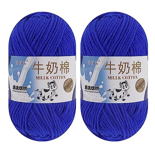 2 Rolls Soft Milk Cotton Yarn Skeins for DIY Doll Sweater Hats Scarf Shawl (33 Dark Blue)