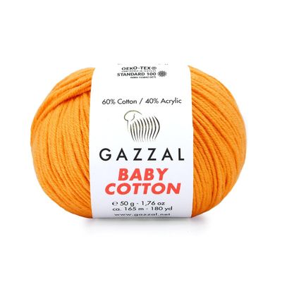 4 Pack (Skein) Gazzal Baby Cotton, 60% Cotton 40% Acrylic, Each Ball 1.76 Oz (50g) / 180 Yards (165m), DK- Worsted, Knitting Yarn, Amigurumi Yarn, Baby Yarn, 3416