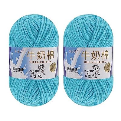 2 Rolls Soft Milk Cotton Yarn Skeins for DIY Doll Sweater Hats Scarf Shawl (12 Lake Blue)