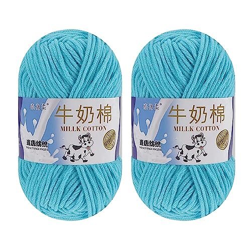 2 Rolls Soft Milk Cotton Yarn Skeins for DIY Doll Sweater Hats Scarf Shawl (12 Lake Blue)