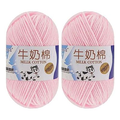 2 Rolls Soft Milk Cotton Yarn Skeins for DIY Doll Sweater Hats Scarf Shawl (02 Light Pink)
