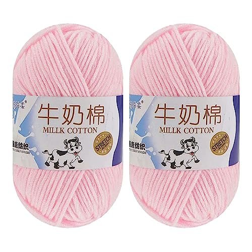 2 Rolls Soft Milk Cotton Yarn Skeins for DIY Doll Sweater Hats Scarf Shawl (02 Light Pink)