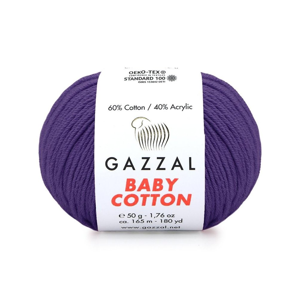 10 Pack (Skein) Gazzal Baby Cotton, 60% Cotton 40% Acrylic, Each Ball 1.76 Oz (50g) / 180 Yards (165m), DK- Worsted, Knitting Yarn, Amigurumi Yarn, Baby Yarn, 3440