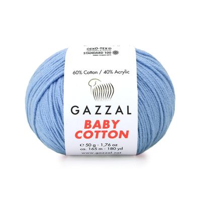 4 Pack (Skein) Gazzal Baby Cotton, 60% Cotton 40% Acrylic, Each Ball 1.76 Oz (50g) / 180 Yards (165m), DK- Worsted, Knitting Yarn, Amigurumi Yarn, Baby Yarn, 3423