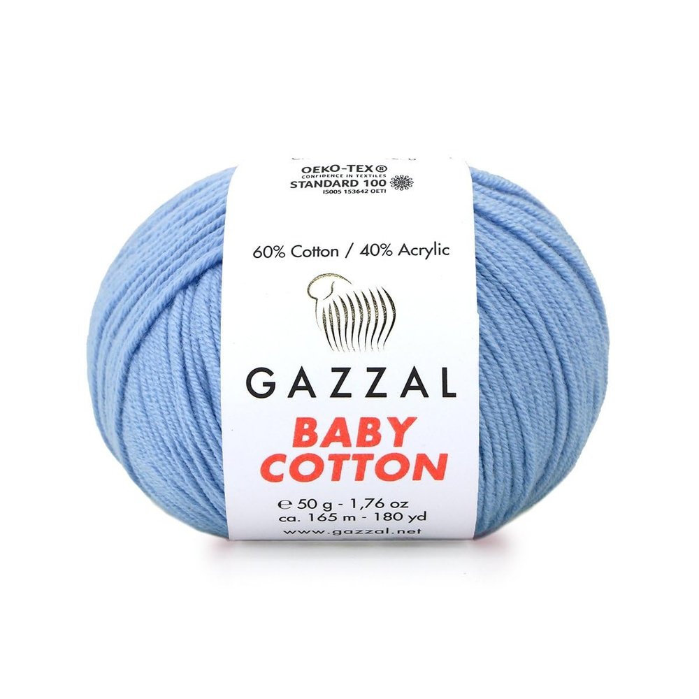 4 Pack (Skein) Gazzal Baby Cotton, 60% Cotton 40% Acrylic, Each Ball 1.76 Oz (50g) / 180 Yards (165m), DK- Worsted, Knitting Yarn, Amigurumi Yarn, Baby Yarn, 3423