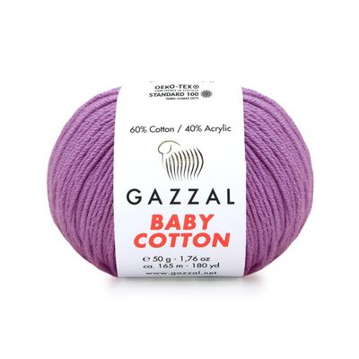 4 Pack (Skein) Gazzal Baby Cotton, 60% Cotton 40% Acrylic, Each Ball 1.76 Oz (50g) / 180 Yards (165m), DK- Worsted, Knitting Yarn, Amigurumi Yarn, Baby Yarn, 3414