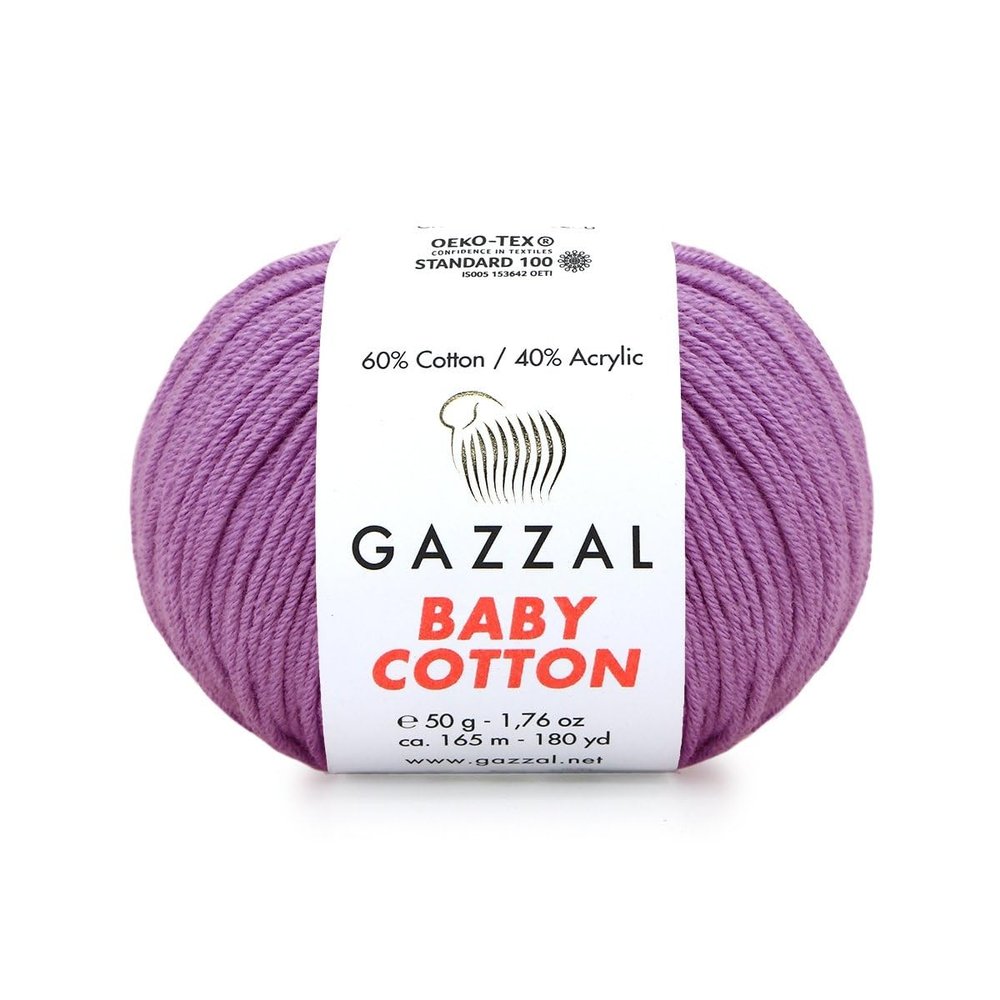 4 Pack (Skein) Gazzal Baby Cotton, 60% Cotton 40% Acrylic, Each Ball 1.76 Oz (50g) / 180 Yards (165m), DK- Worsted, Knitting Yarn, Amigurumi Yarn, Baby Yarn, 3414
