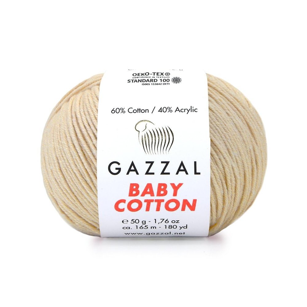 4 Pack (Skein) Gazzal Baby Cotton, 60% Cotton 40% Acrylic, Each Ball 1.76 Oz (50g) / 180 Yards (165m), DK- Worsted, Knitting Yarn, Amigurumi Yarn, Baby Yarn, 3445