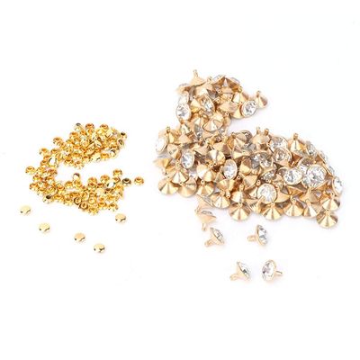 100 Sets Crystal Rivets Rhinestone Rivets Studs, 12mm White Clear Crystal Rivets Rapid Rhinestone Stud Spots Studs for Leather Craft DIY Making(Gold)