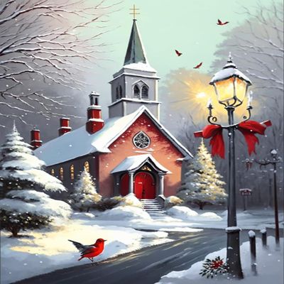 RMSGOZO 5D Winter Church Diamond Painting Kits - Red Festival Full Round Diamond Crystal Art Craft Kits for Adults and Kids, for Wall Decor & Living Room Decor Gifts (18 X 25 Inch)