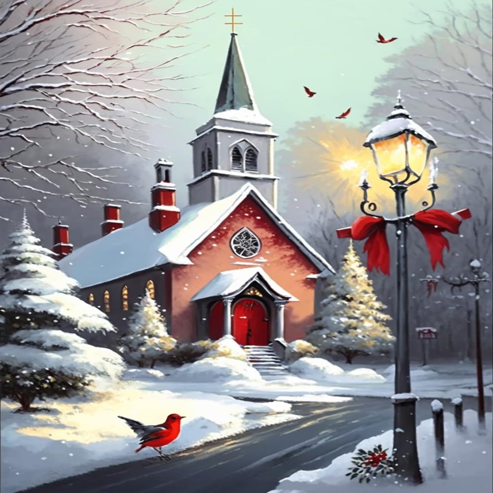 RMSGOZO 5D Winter Church Diamond Painting Kits - Red Festival Full Round Diamond Crystal Art Craft Kits for Adults and Kids, for Wall Decor & Living Room Decor Gifts (18 X 25 Inch)