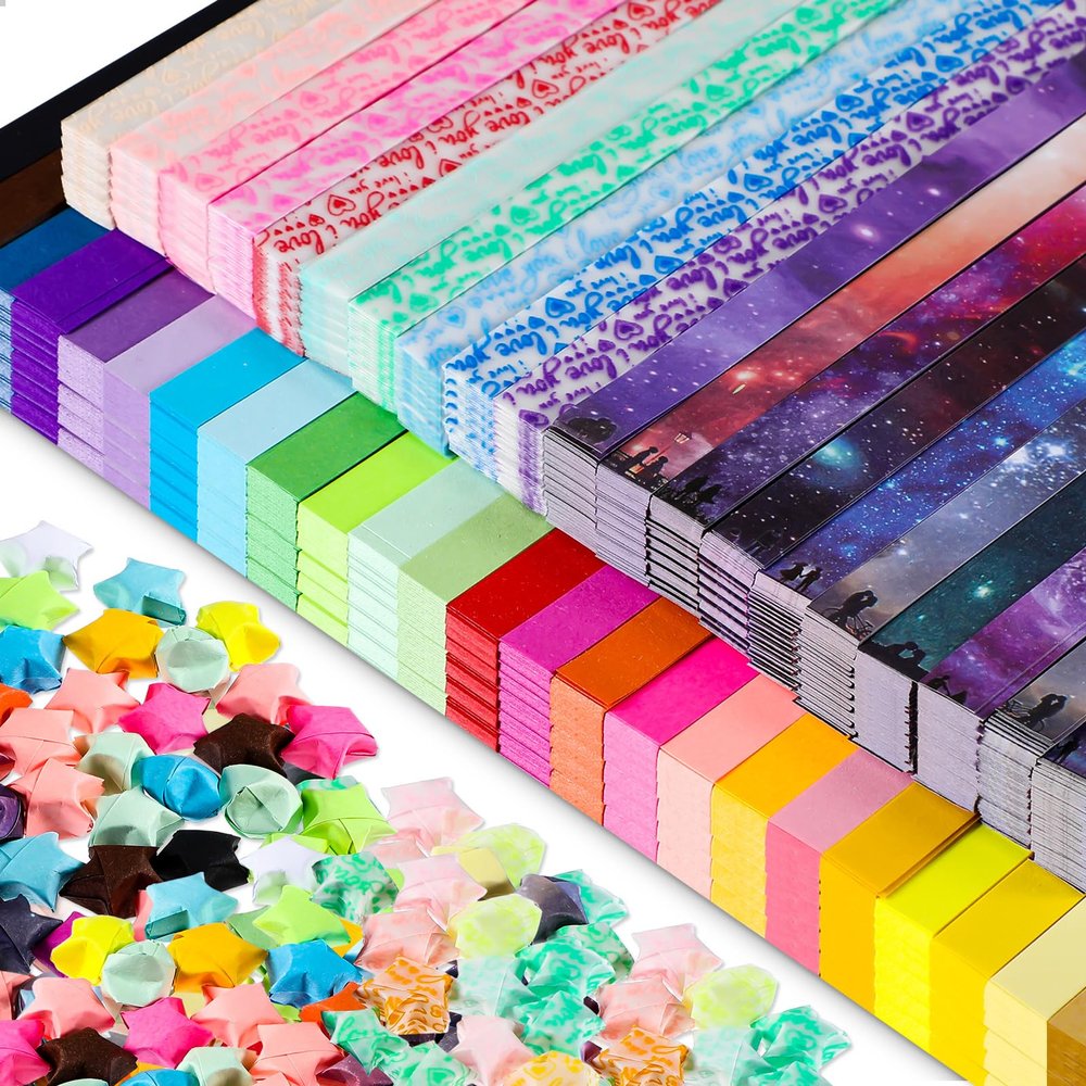 Ireer 4950 Sheets Origami Star Paper Strips 27 Solid Color Glows in The Dark Origami Space Sky Double Sided Stars Paper Strips for Arts Crafts (Star)