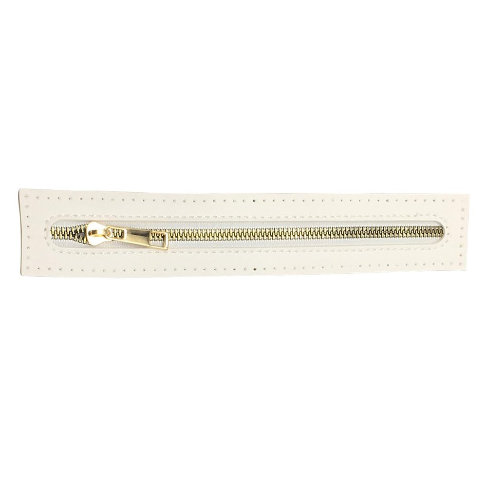 Queenbox 1.5x9.2in Synthetic PU Leather Zipper, Metal Coil Tape Pull Tab Slider for Sewing Garment Bag Repair, White
