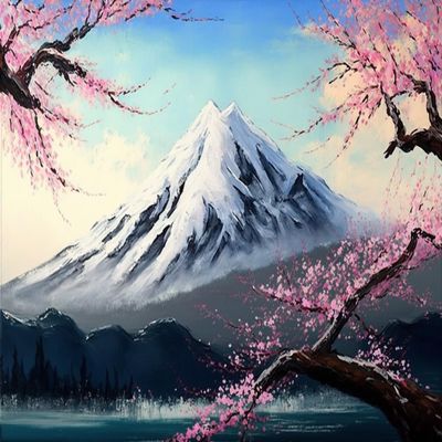 RMSGOZO 5D Japanese Cherry Blossom Diamond Painting Kits - Snowy Mountain Full Round Diamond Crystal Art Craft Kits for Adults and Kids, for Wall Decor & Living Room Decor Gifts (16 X 20 Inch)