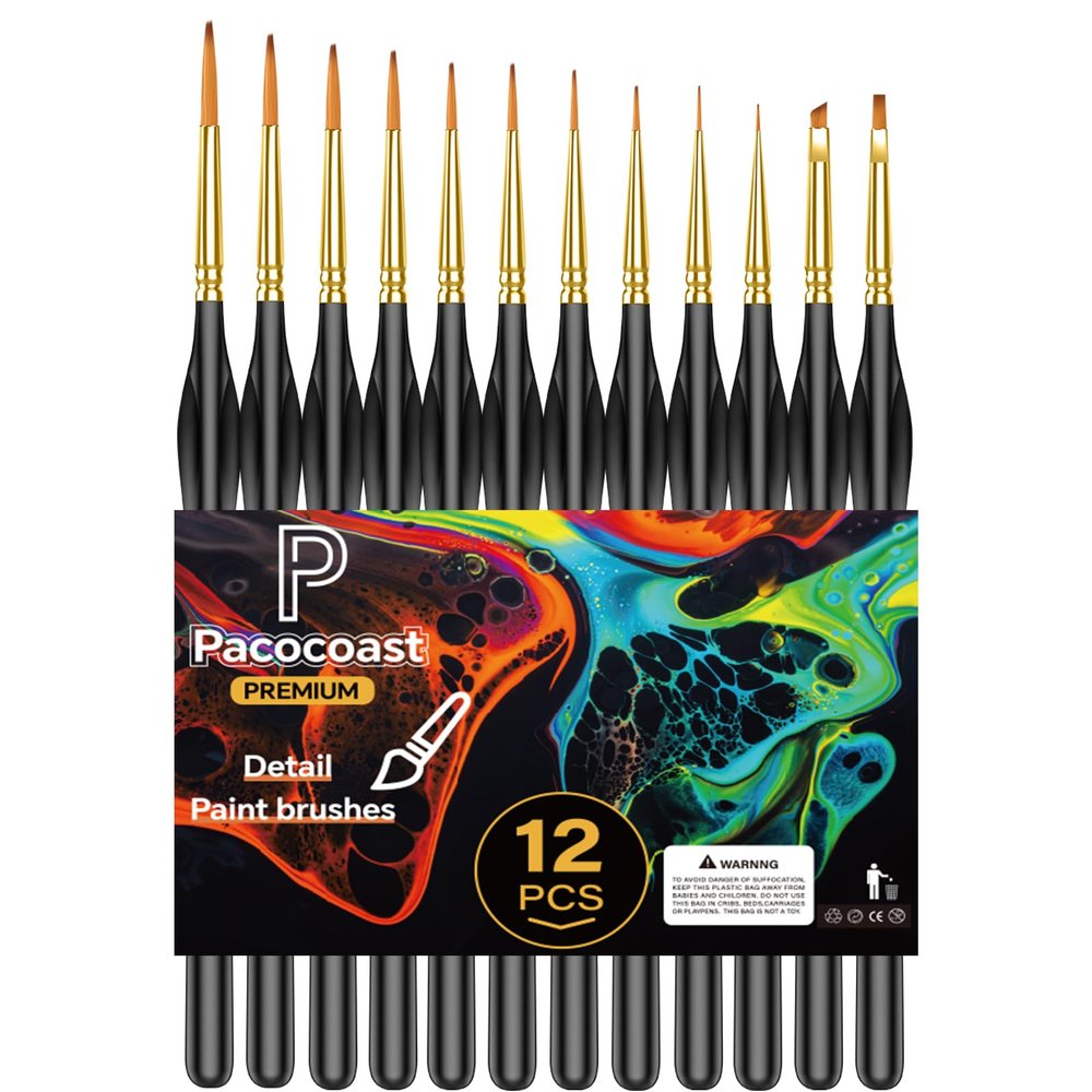 Detail Paint Brushes Set, 12PC Miniature Brushes for Fine Detailing & Art Painting, Small Tiny Paint Brush Perfect for Acrylic, Paint by Number, Craft, Models (Black)