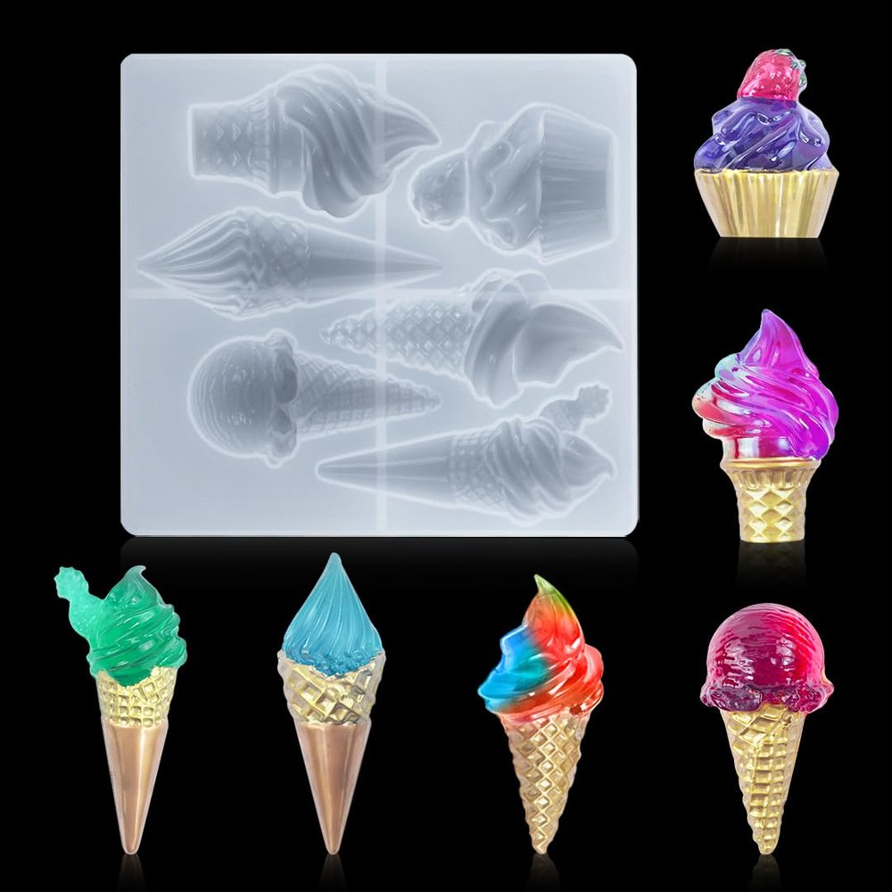 Zayookey Ice Cream Resin Mold 3D Keychain Silicone Molds Epoxy Resin Pendant Casting Mould Key Chain Mold Set for DIY Key Chain Craft Necklace Earring Jewelry Making Ornament (White)